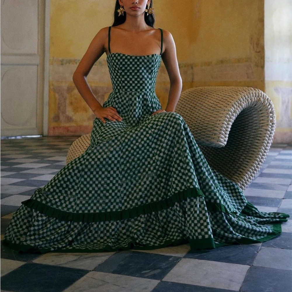 NEW GREEN CHECKERED MAXI DRESS